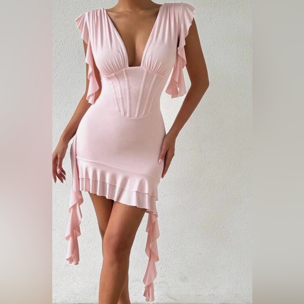Elegant Pink Ruffle Dress